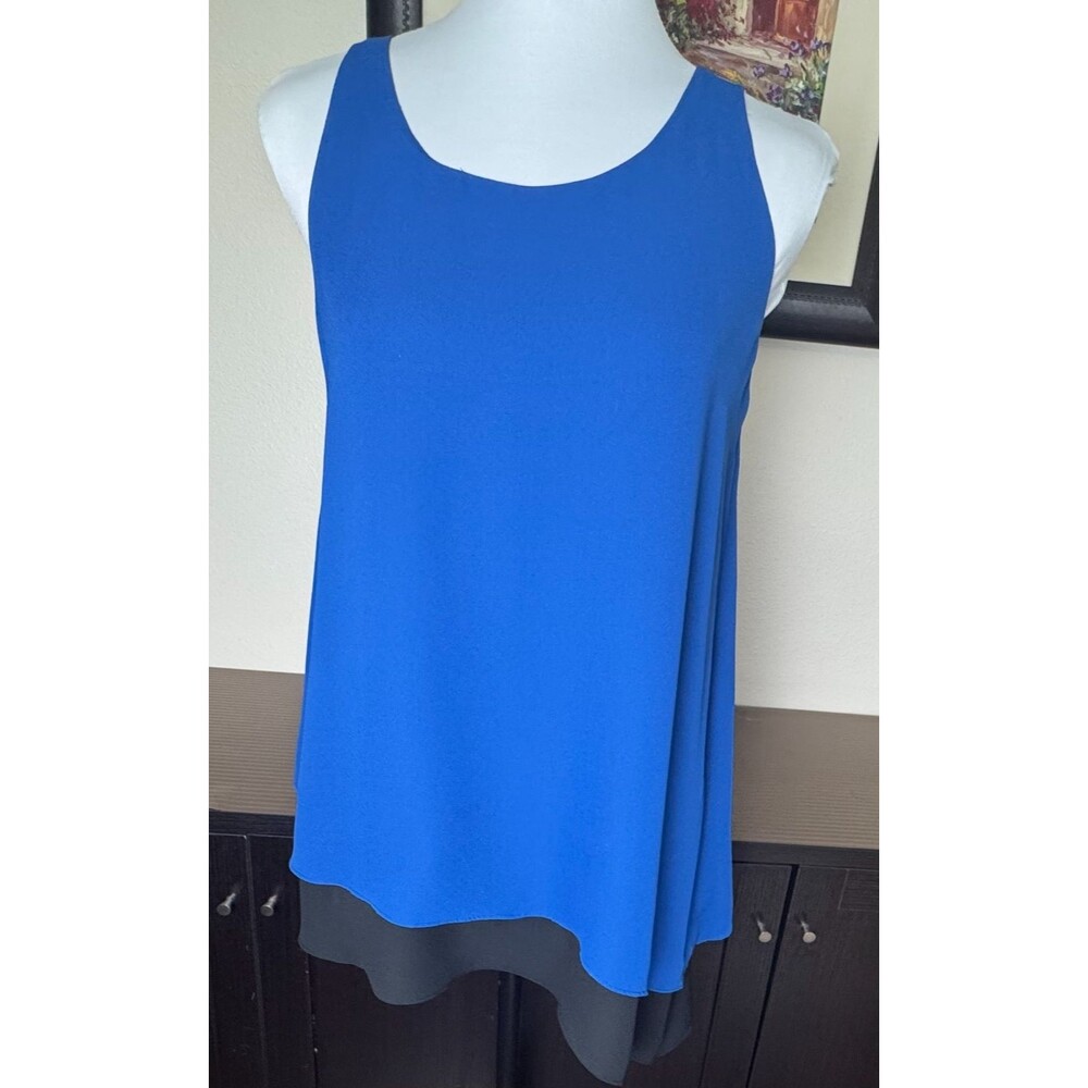 StudioM Top Sz XS Layered Royal Blue Black Asymmetrical Round Neck Sleeveless